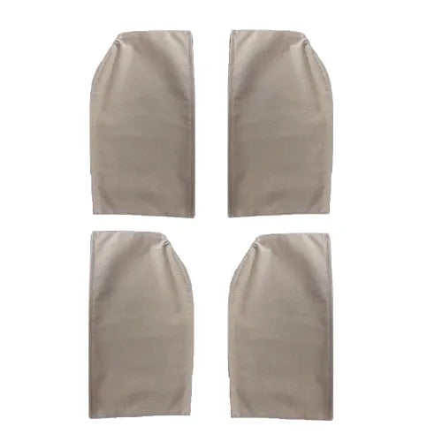 Quattro pezzi di coperture per sedute in tessuto beige per panca anteriore di Citroen 2CV e Dyane, evidenziando la qualità artigianale italiana.