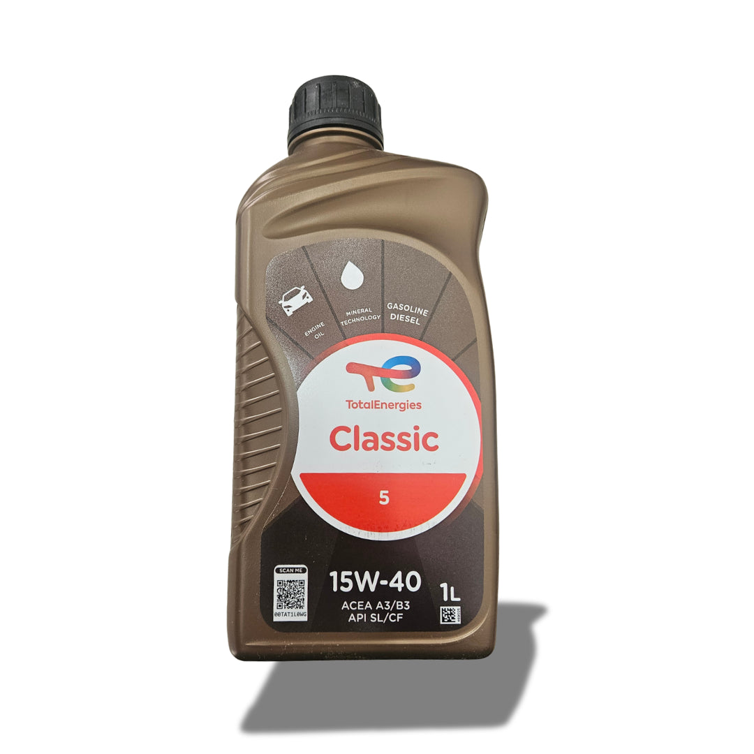 Flacone da 1 litro di Olio Motore Minerale Total Classic 15W-40 per auto d'epoca Citroën.
